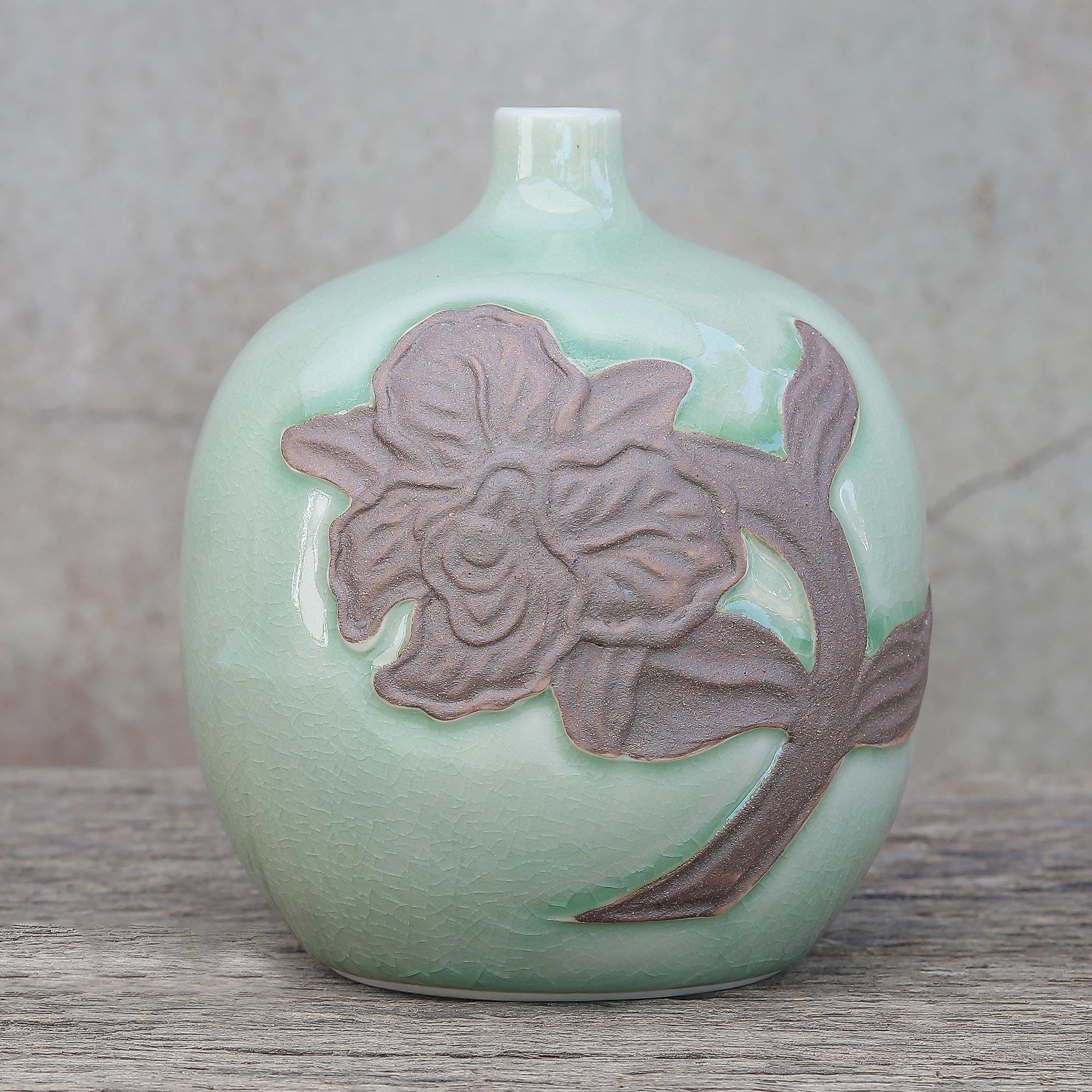 Celadon ceramic vase - Green Orchid Bubble