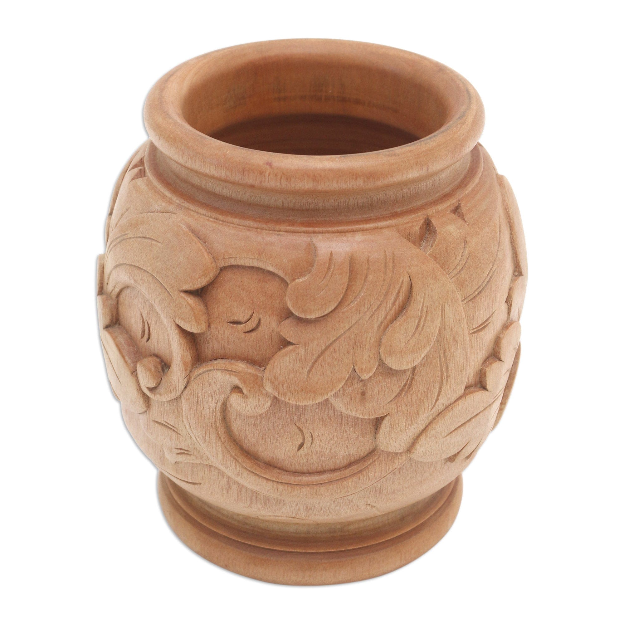Decorative mahogany wood vase - Sukawati Floral II
