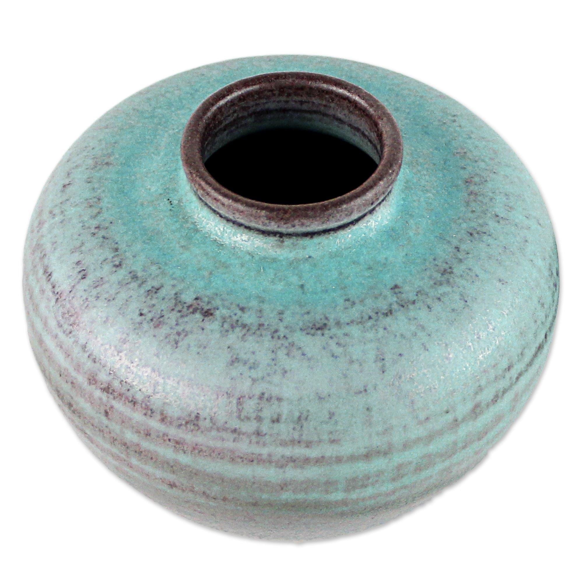 Round Hand Crafted Watertight Ceramic Bud Vase from Thailand - Seaward Sand