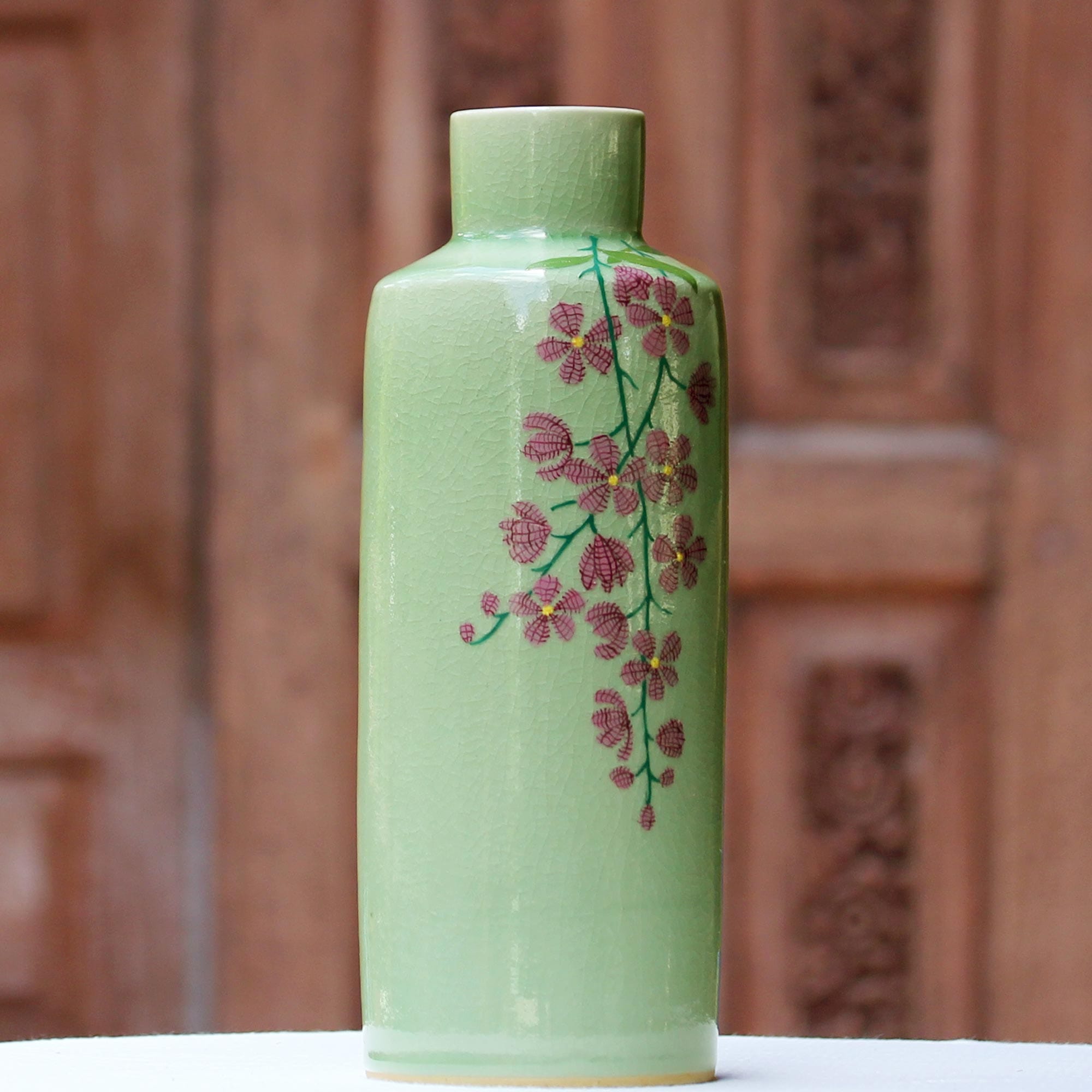 Hand Crafted Celadon Ceramic Floral Vase from Thailand - Around the Garden