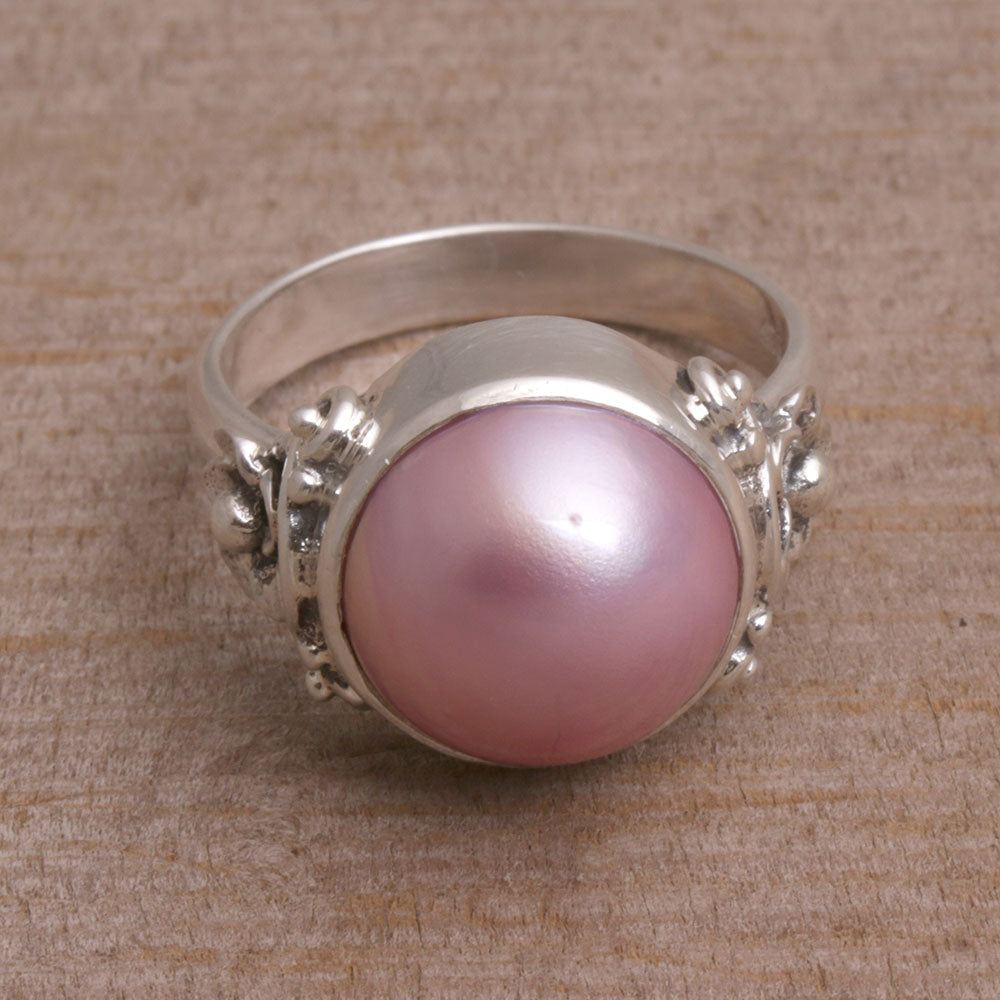 Floral Pink Cultured Pearl Cocktail Ring from Bali - Jepun Joy