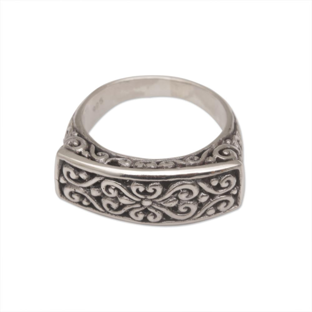 Sterling Silver Scrollwork Motif Cocktail Ring - Ancient Signet