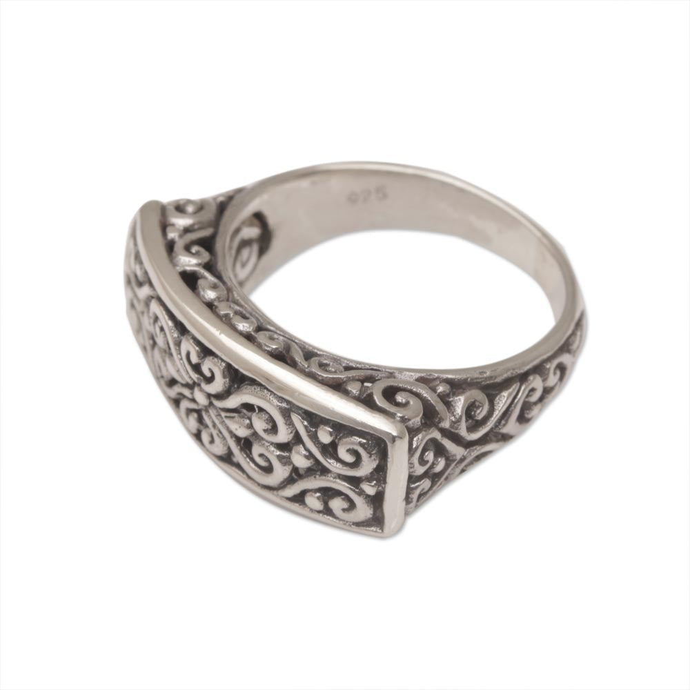 Sterling Silver Scrollwork Motif Cocktail Ring - Ancient Signet
