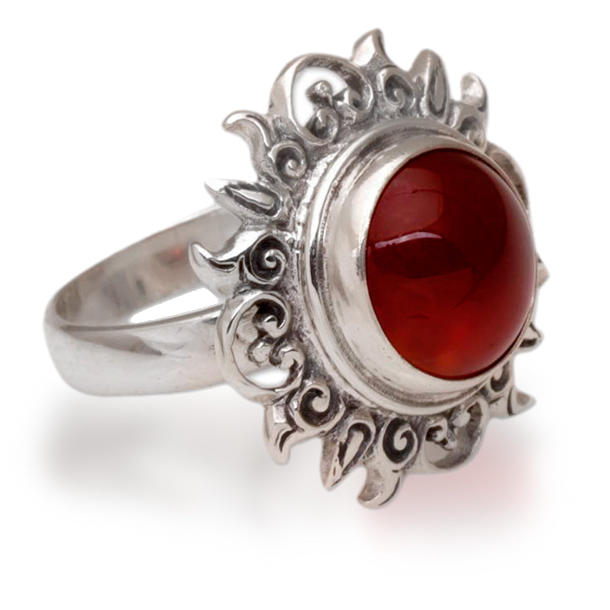 Sun Themed Carnelian and Sterling Silver Cocktail Ring - Universal Sun