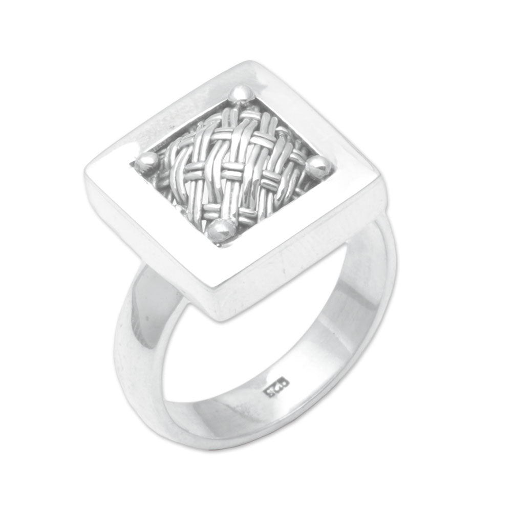 925 Sterling Silver Basket Weave Balinese Cocktail Ring - Weaving Ketupats