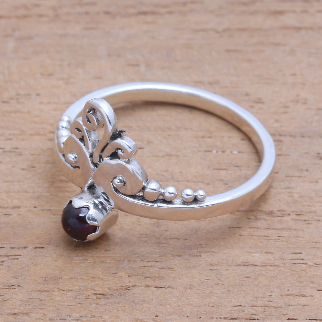 Vine Motif Garnet Band Ring from Bali - Vine Royalty