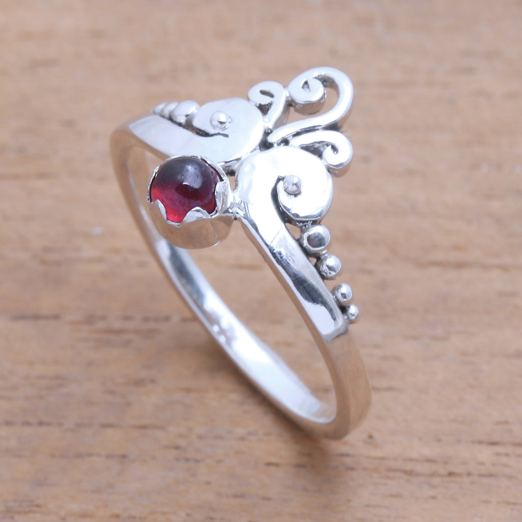 Vine Motif Garnet Band Ring from Bali - Vine Royalty