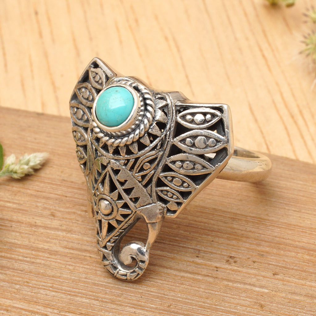 Magnesite Elephant Cocktail Ring from Bali - Elephant Wisdom