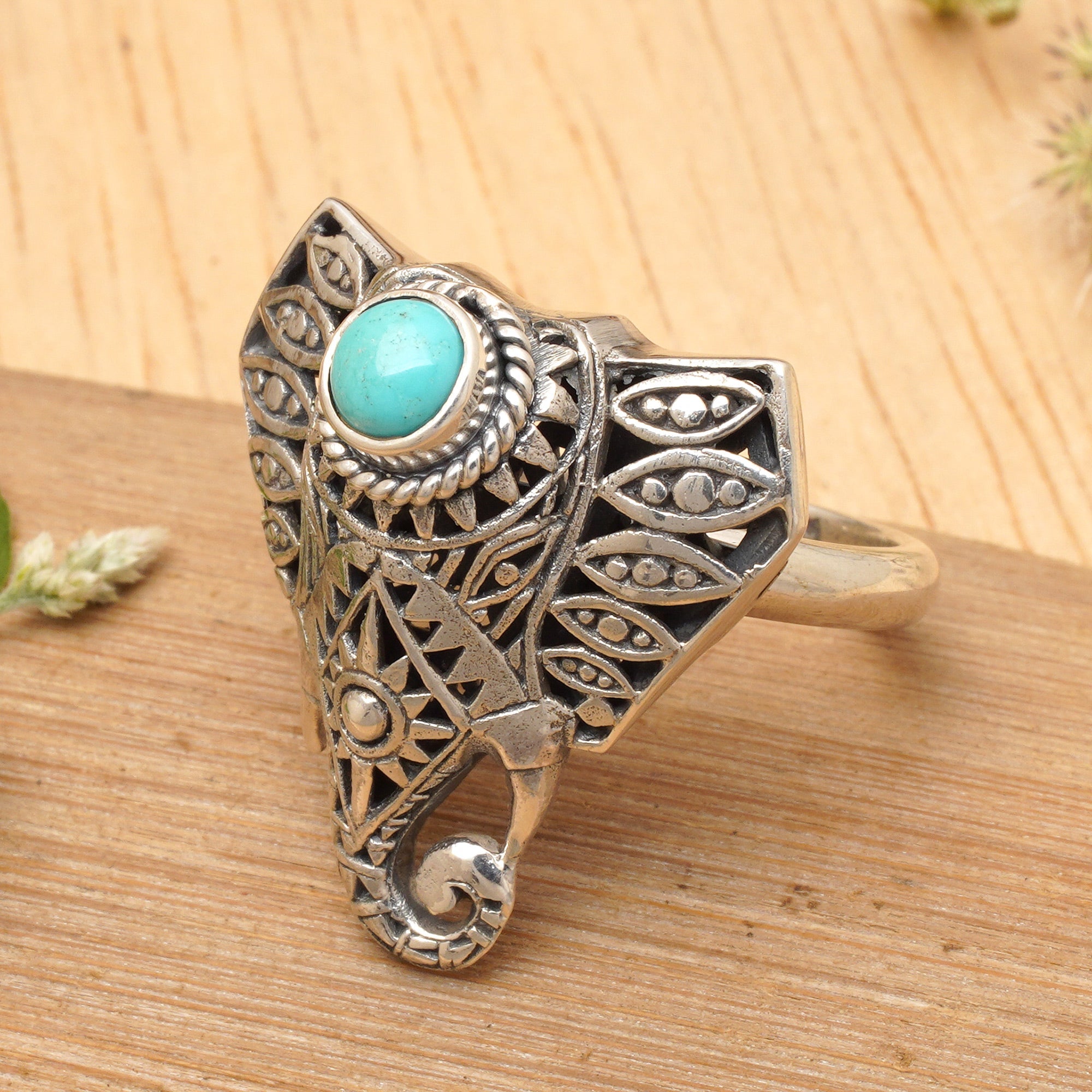 Magnesite Elephant Cocktail Ring from Bali - Elephant Wisdom