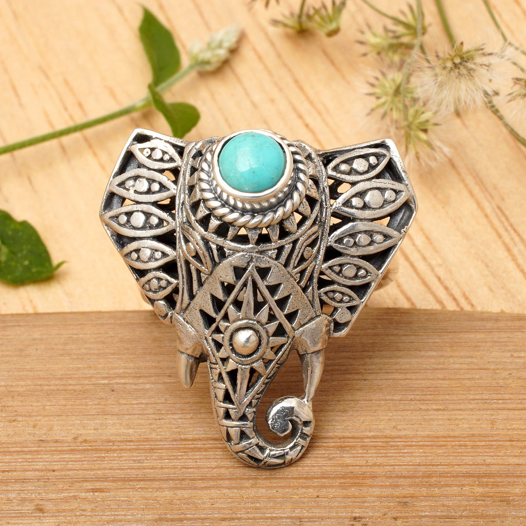Magnesite Elephant Cocktail Ring from Bali - Elephant Wisdom