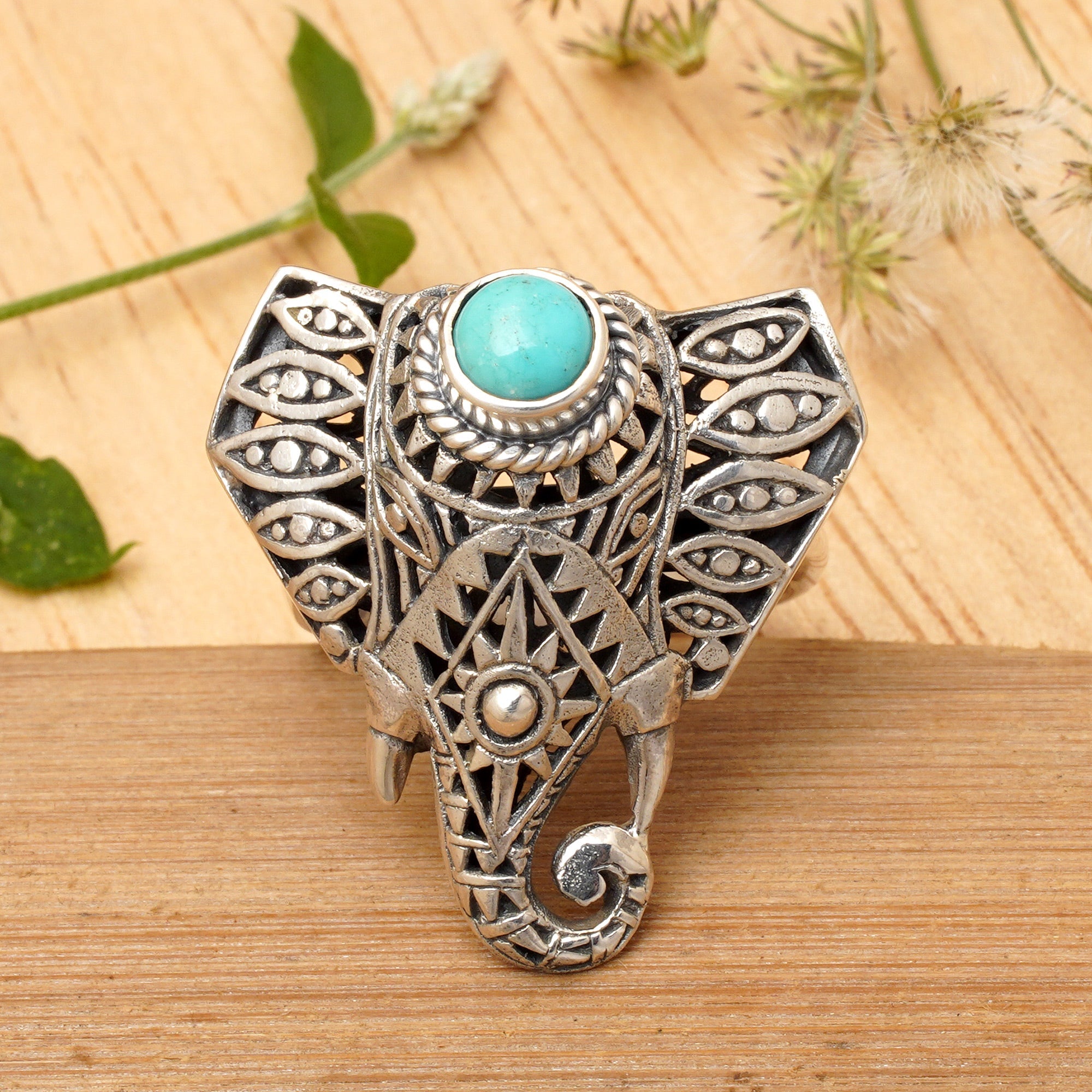 Magnesite Elephant Cocktail Ring from Bali - Elephant Wisdom