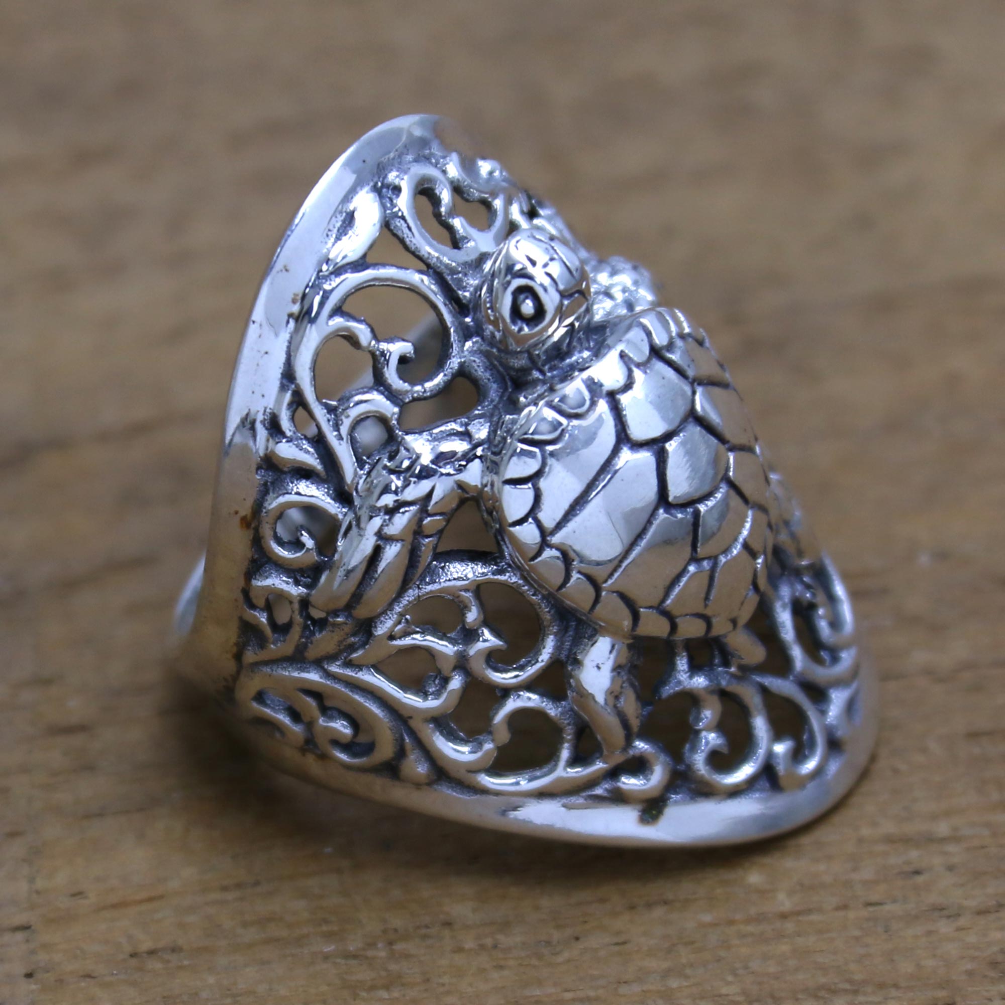 Sea Turtle Sterling Silver Cocktail Ring from Bali - Elegant Sea Turtle