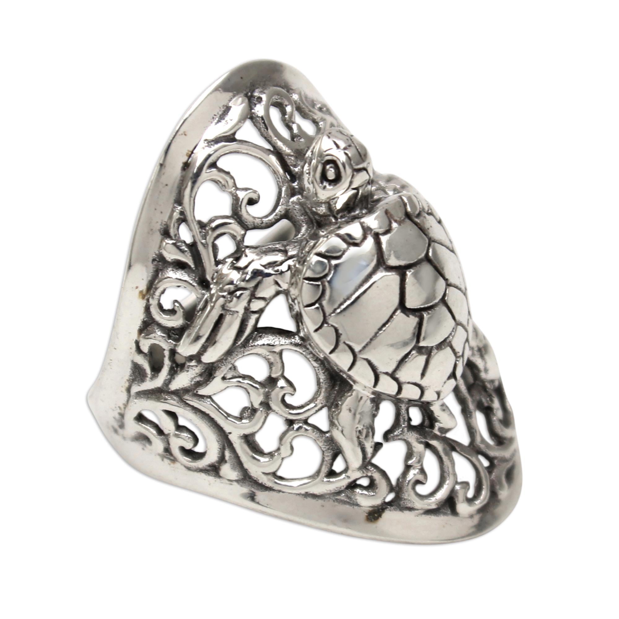 Sea Turtle Sterling Silver Cocktail Ring from Bali - Elegant Sea Turtle