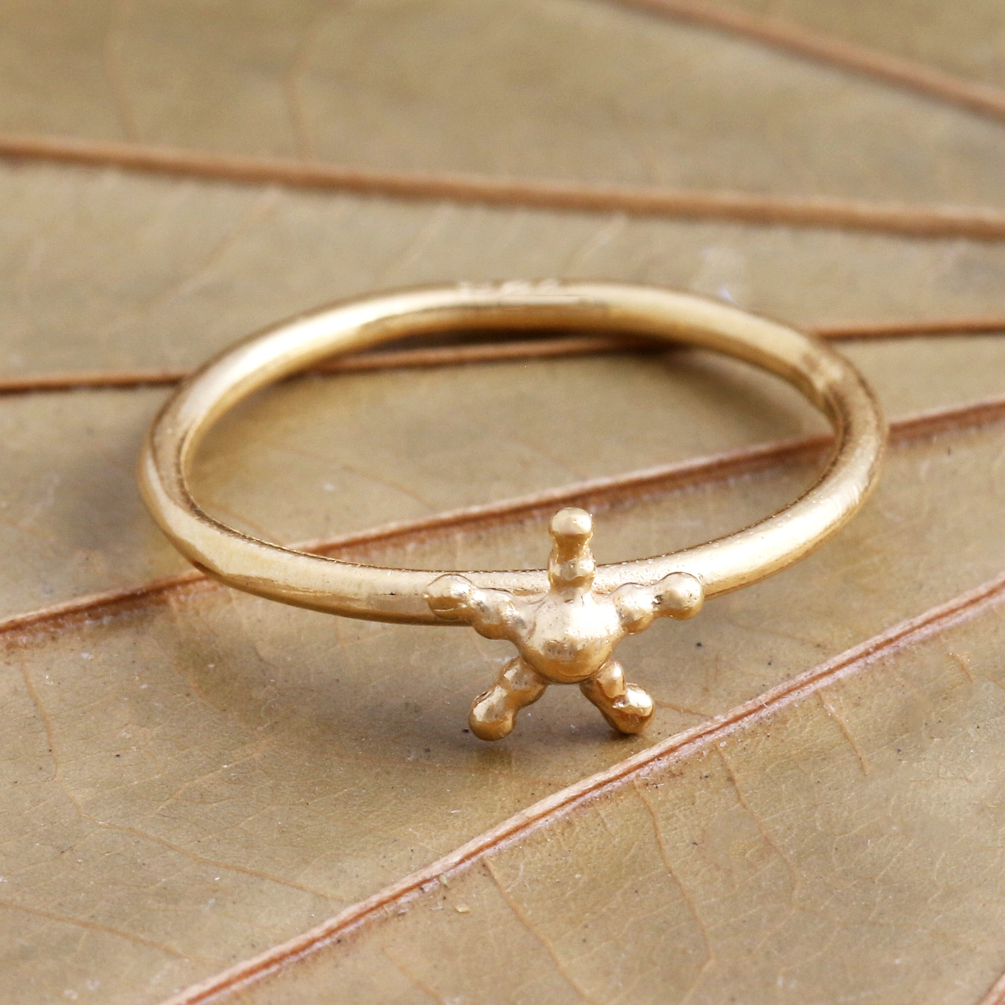 Beaded Gold Plated Star Ring from Bali - Shiny Star