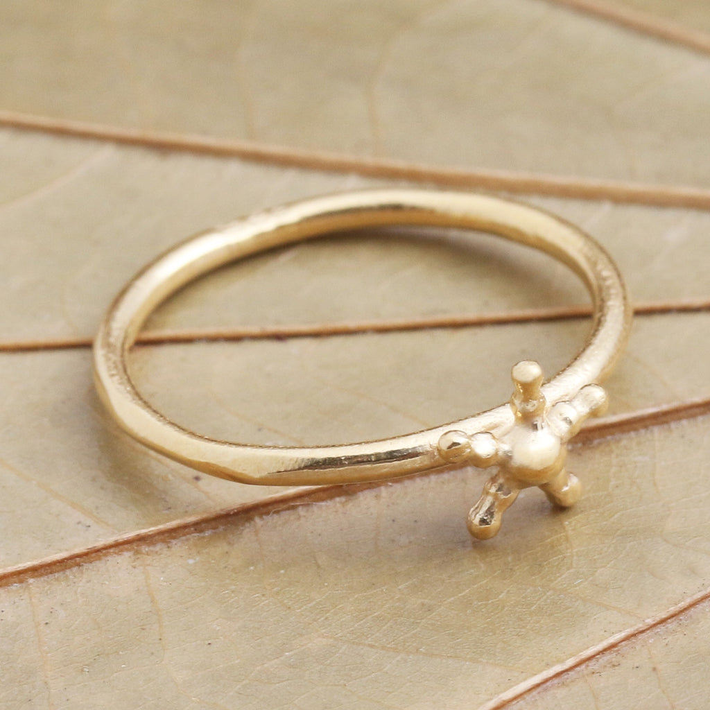 Beaded Gold Plated Star Ring from Bali - Shiny Star