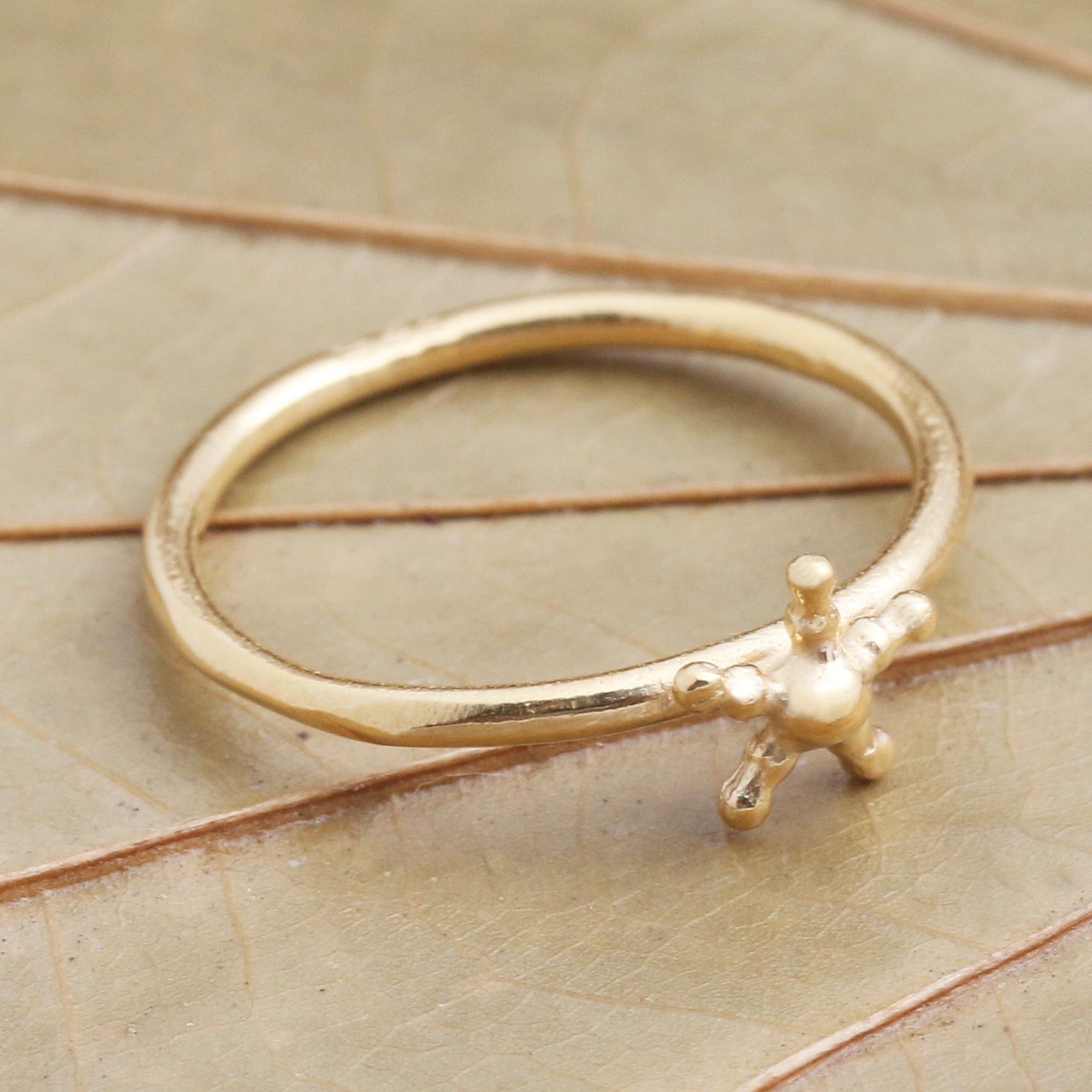 Beaded Gold Plated Star Ring from Bali - Shiny Star
