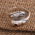 Bezel Set Garnet Sterling Silver Wrap Ring - Two Heads