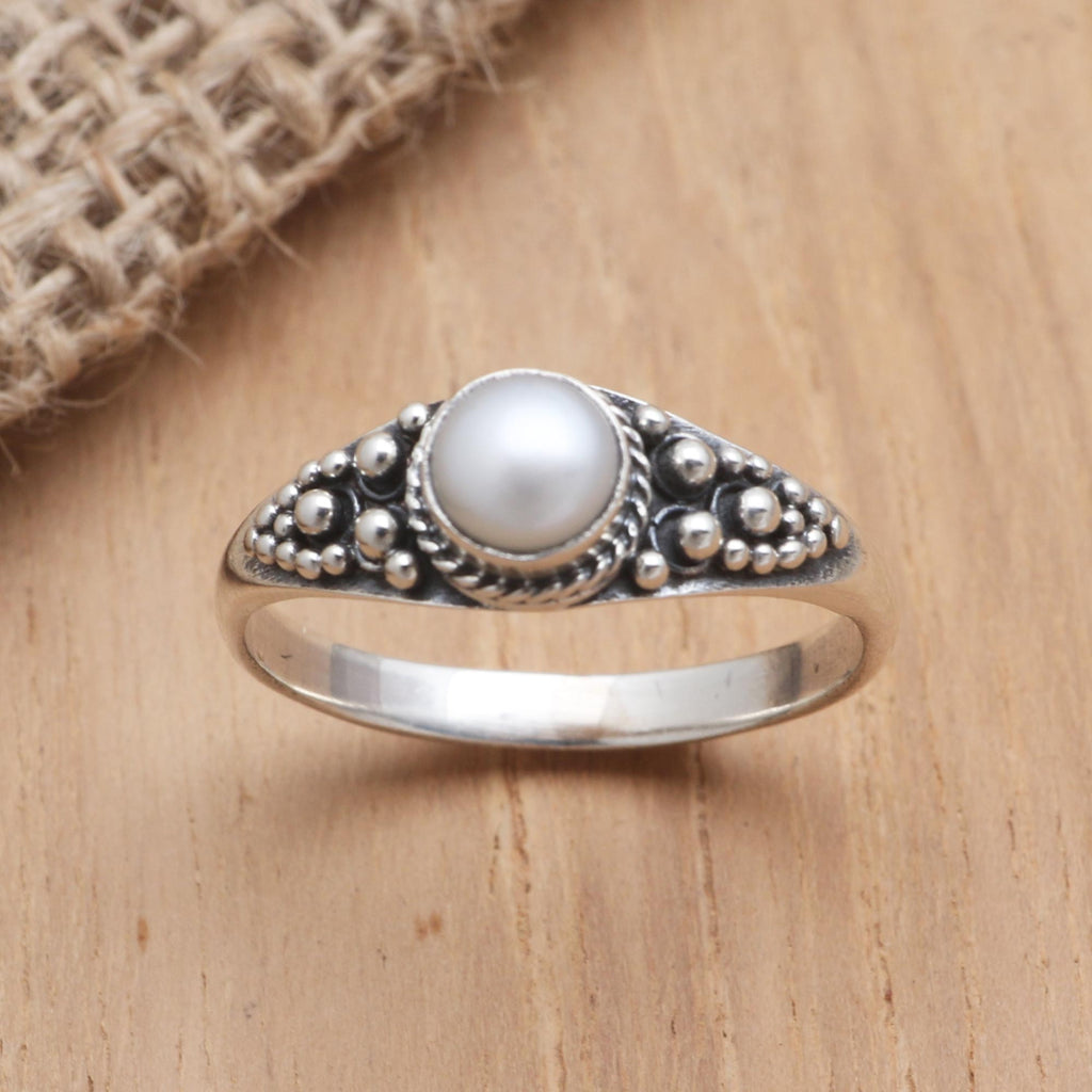 Cultured Pearl and Sterling Silver Single Stone Ring - Opposite Directions