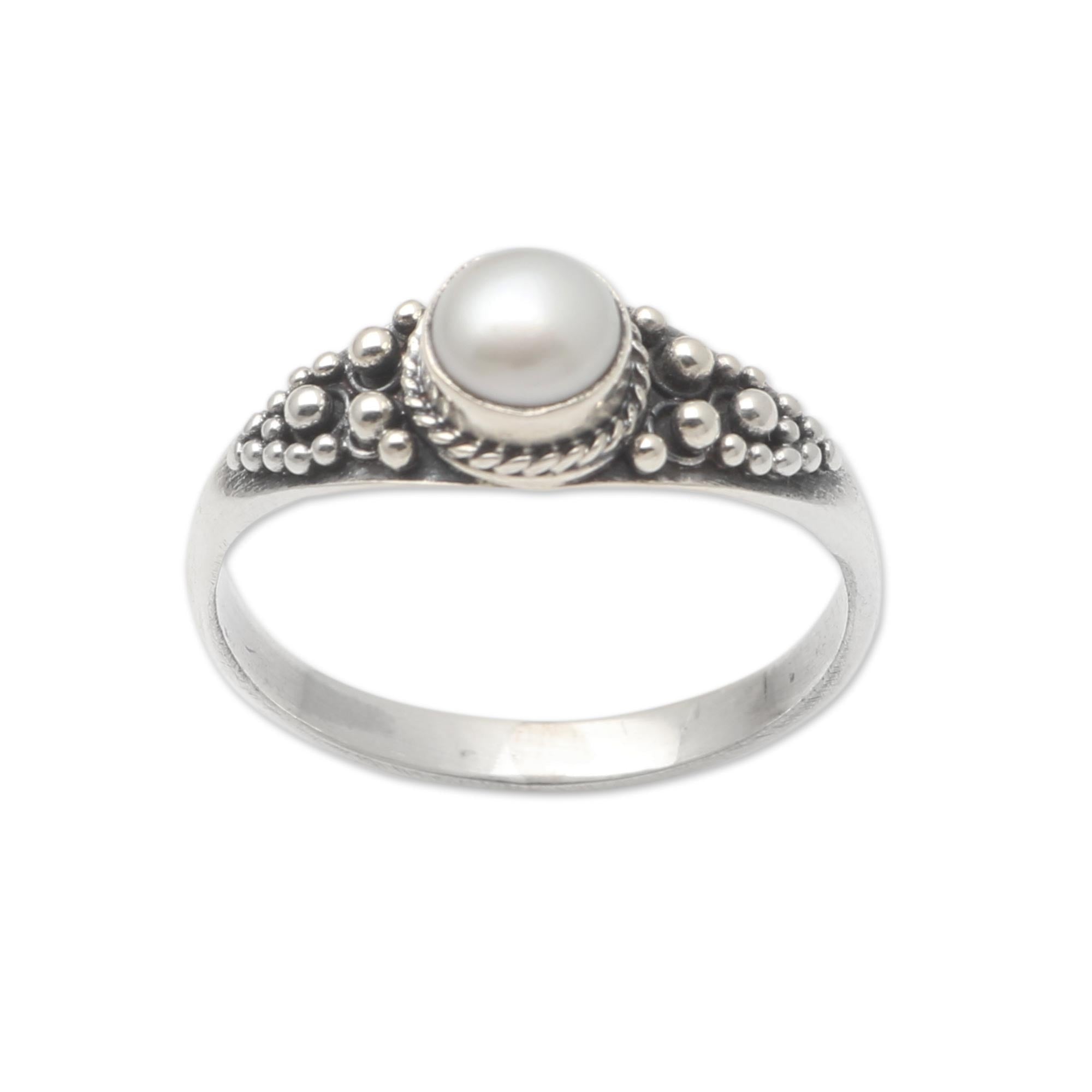 Cultured Pearl and Sterling Silver Single Stone Ring - Opposite Directions