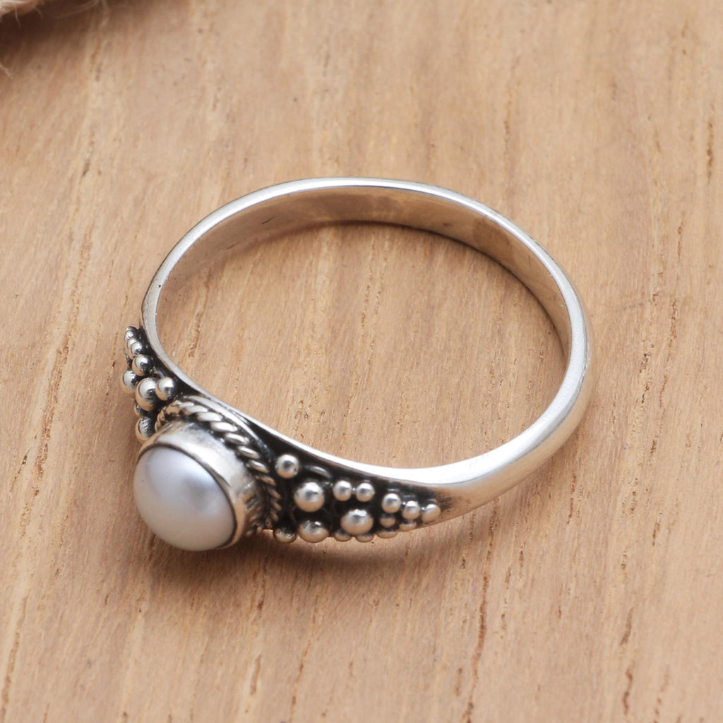 Cultured Pearl and Sterling Silver Single Stone Ring - Opposite Directions