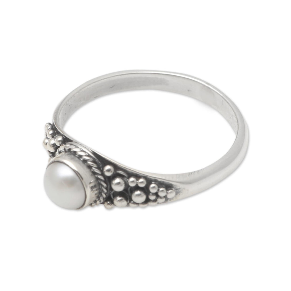 Cultured Pearl and Sterling Silver Single Stone Ring - Opposite Directions