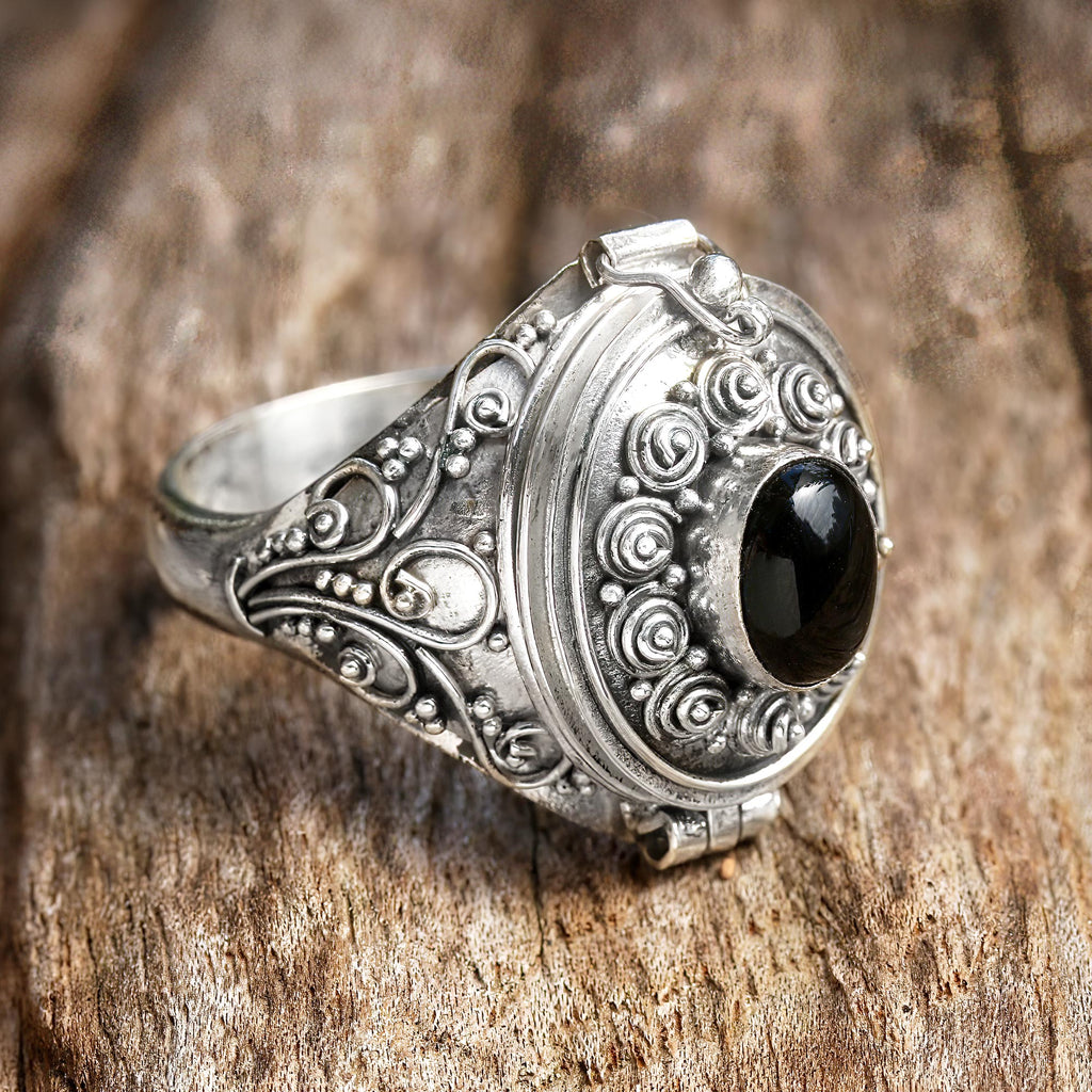 Sterling Silver and Onyx Locket Ring - Careful Heart