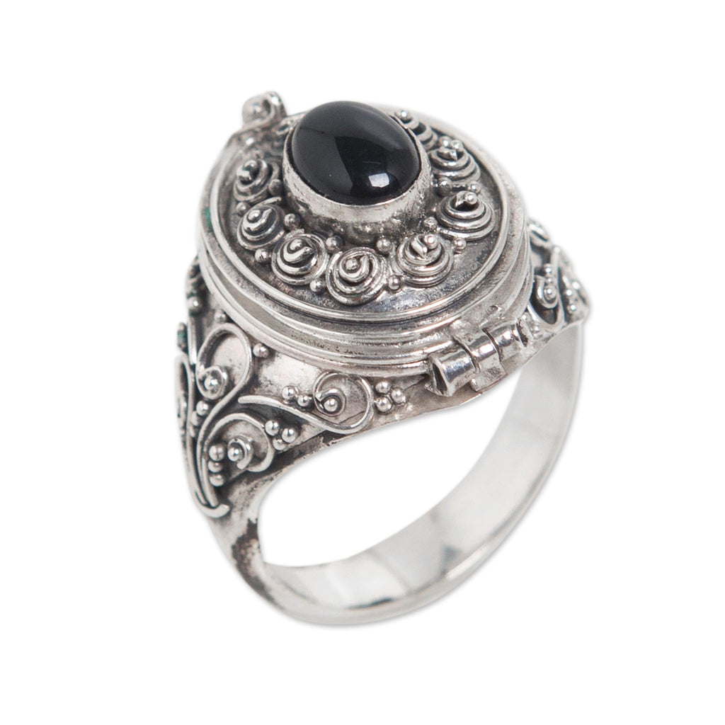 Sterling Silver and Onyx Locket Ring - Careful Heart