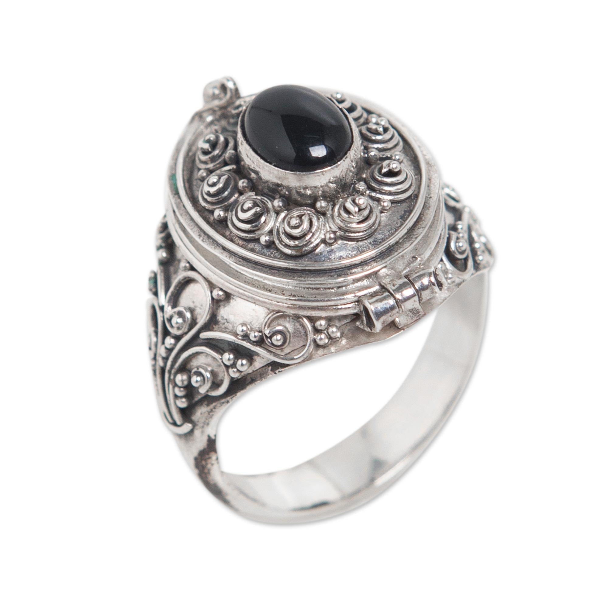 Sterling Silver and Onyx Locket Ring - Careful Heart