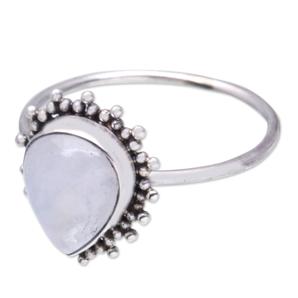 Jeweler Designed Rainbow Moonstone Cocktail Ring from Bali - Teardrop Moon