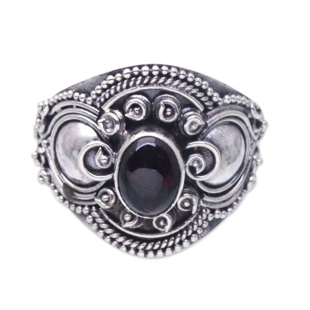 Sterling Silver and Garnet Cocktail Ring from Bali - Majestic Red Love