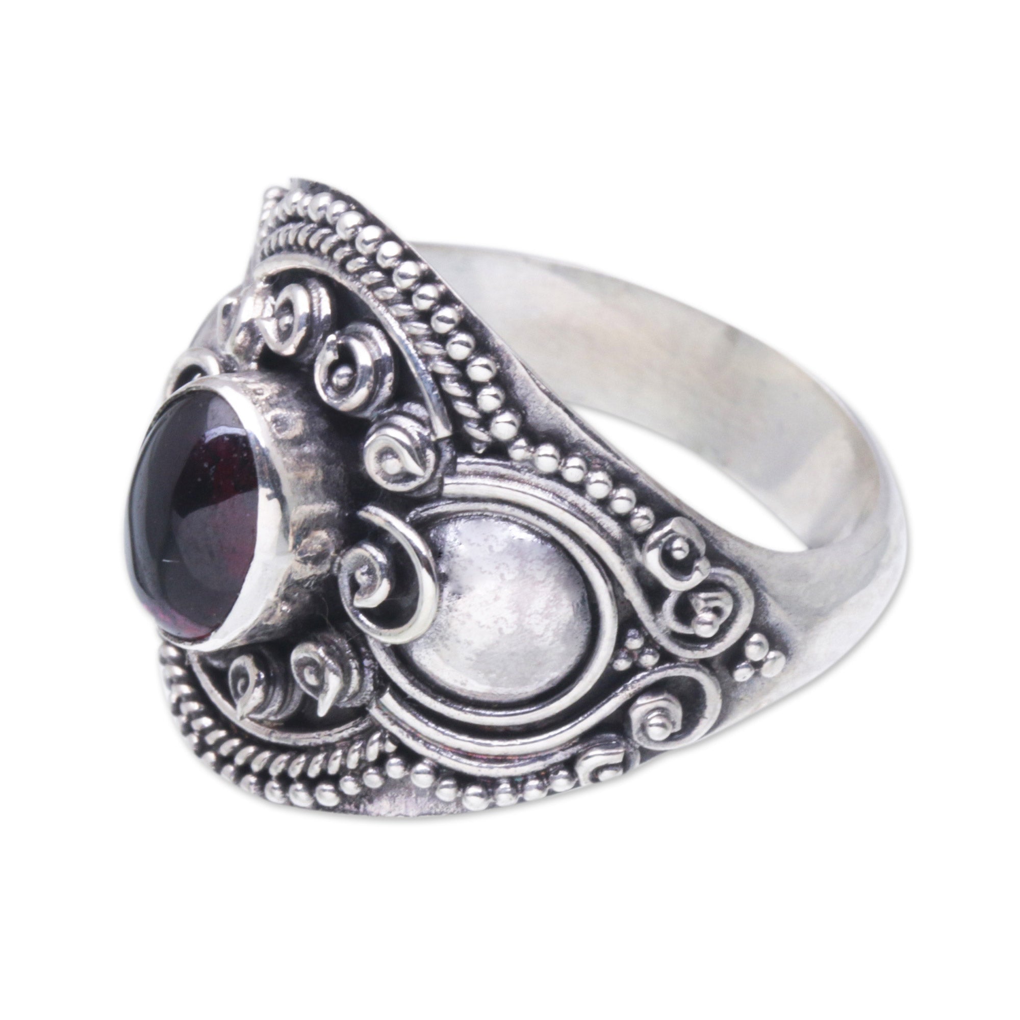 Sterling Silver and Garnet Cocktail Ring from Bali - Majestic Red Love