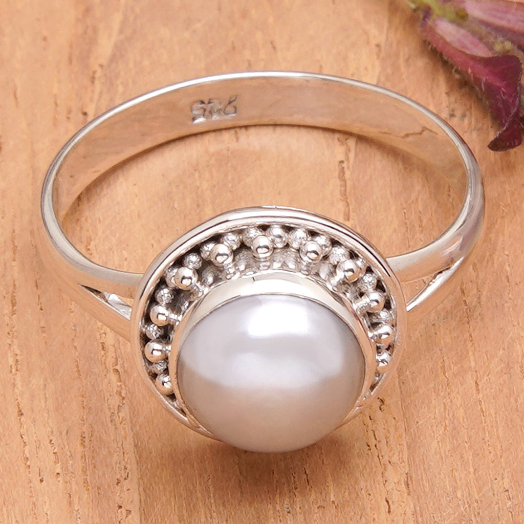 Sterling Silver Cocktail Ring with Grey Cultured Pearl - Pearly Ocean