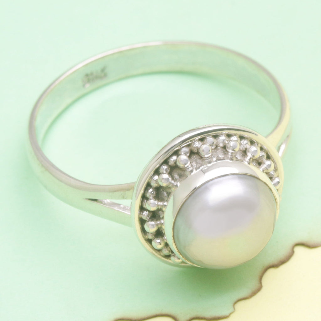 Sterling Silver Cocktail Ring with Grey Cultured Pearl - Pearly Ocean