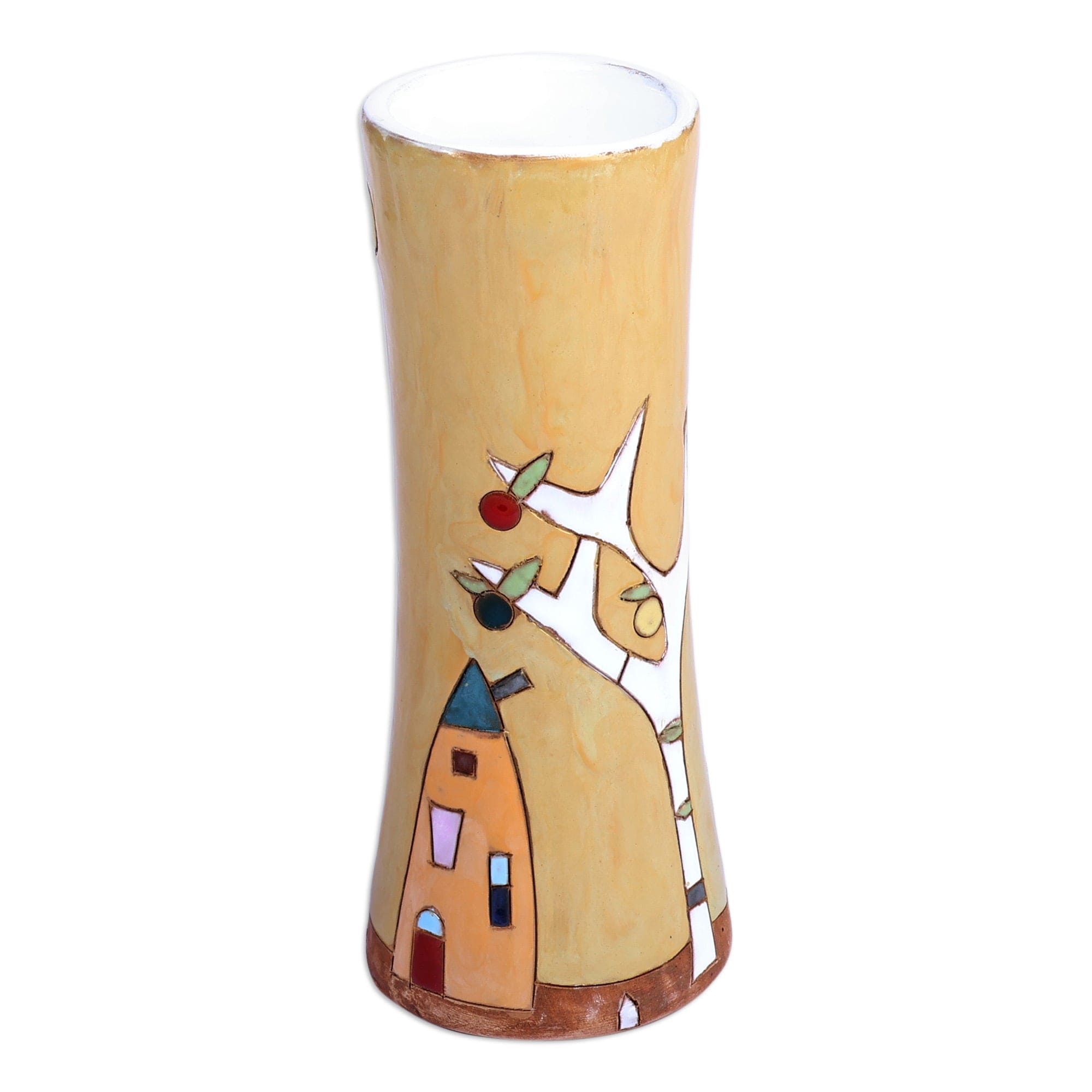 Hand-Painted Glazed Ceramic Vase with Pomegranate Tree Motif - Pomegranate Tree