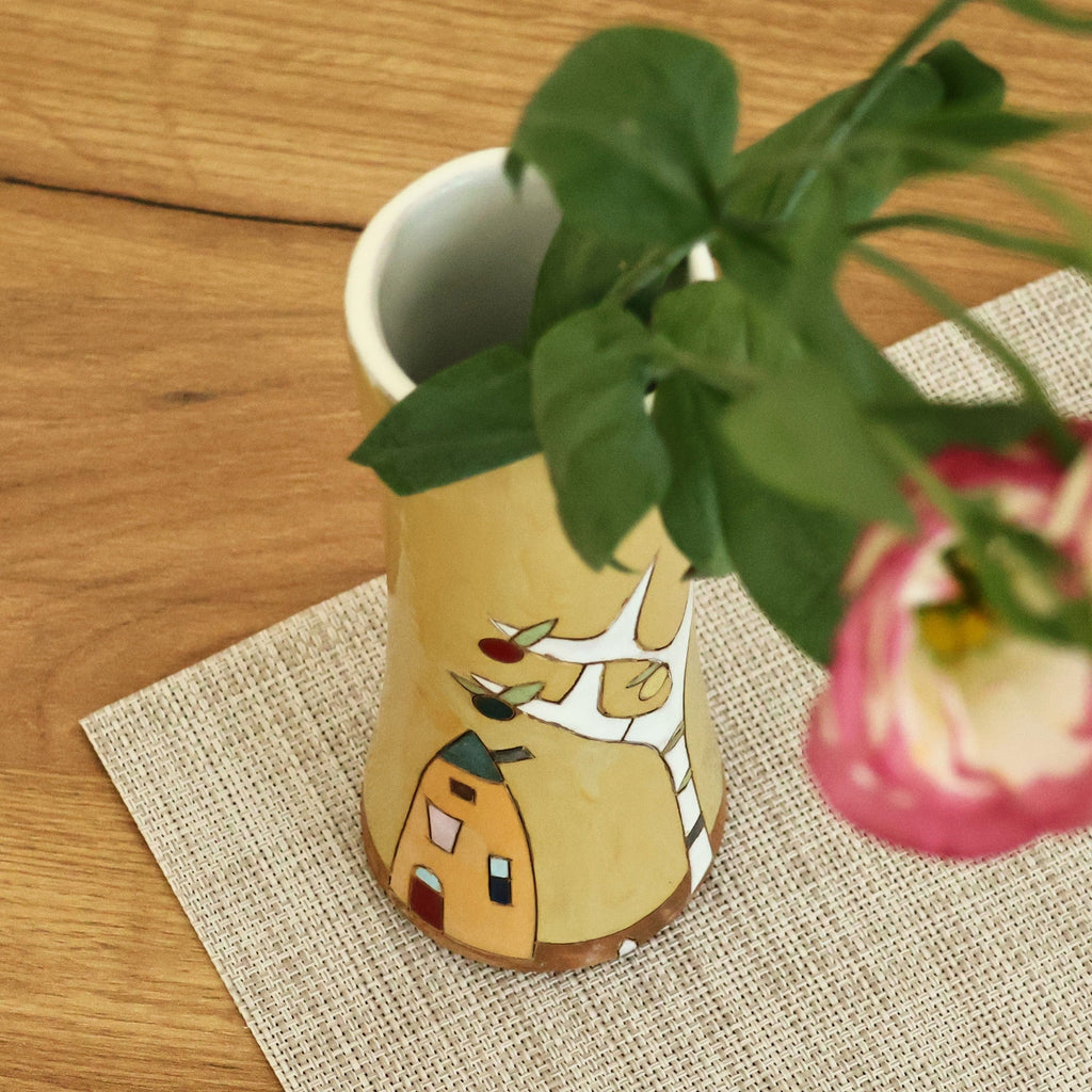 Hand-Painted Glazed Ceramic Vase with Pomegranate Tree Motif - Pomegranate Tree