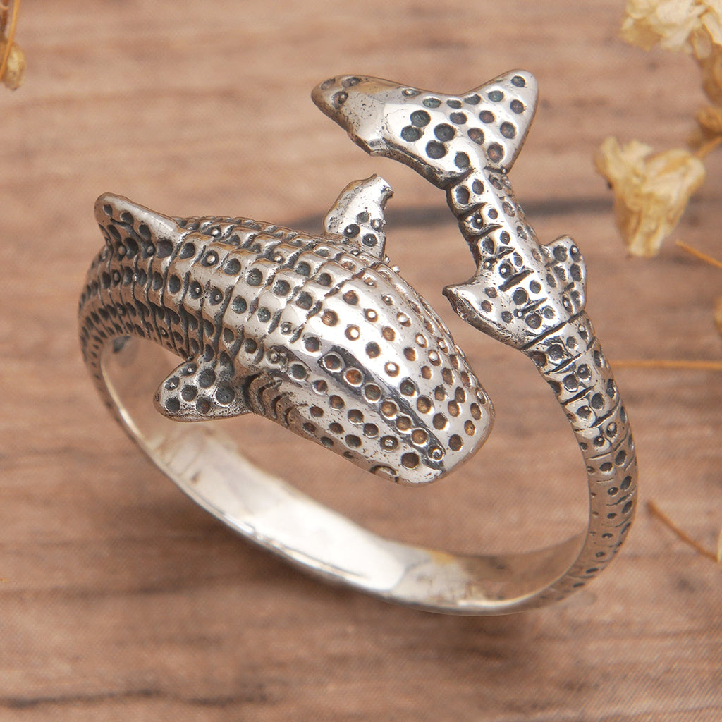 Megalodon-Shaped Sterling Silver Wrap Ring from Bali - The Warrior of the Depths