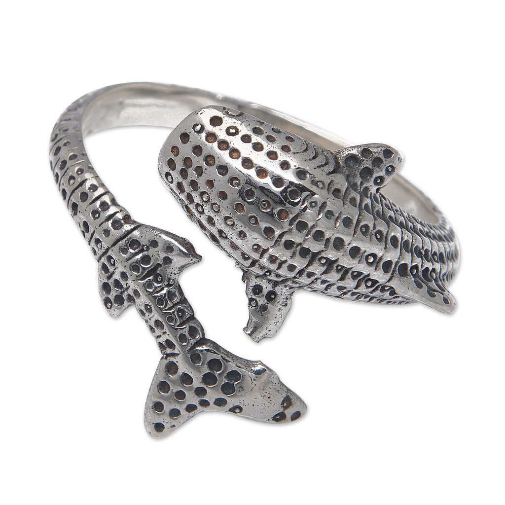 Megalodon-Shaped Sterling Silver Wrap Ring from Bali - The Warrior of the Depths