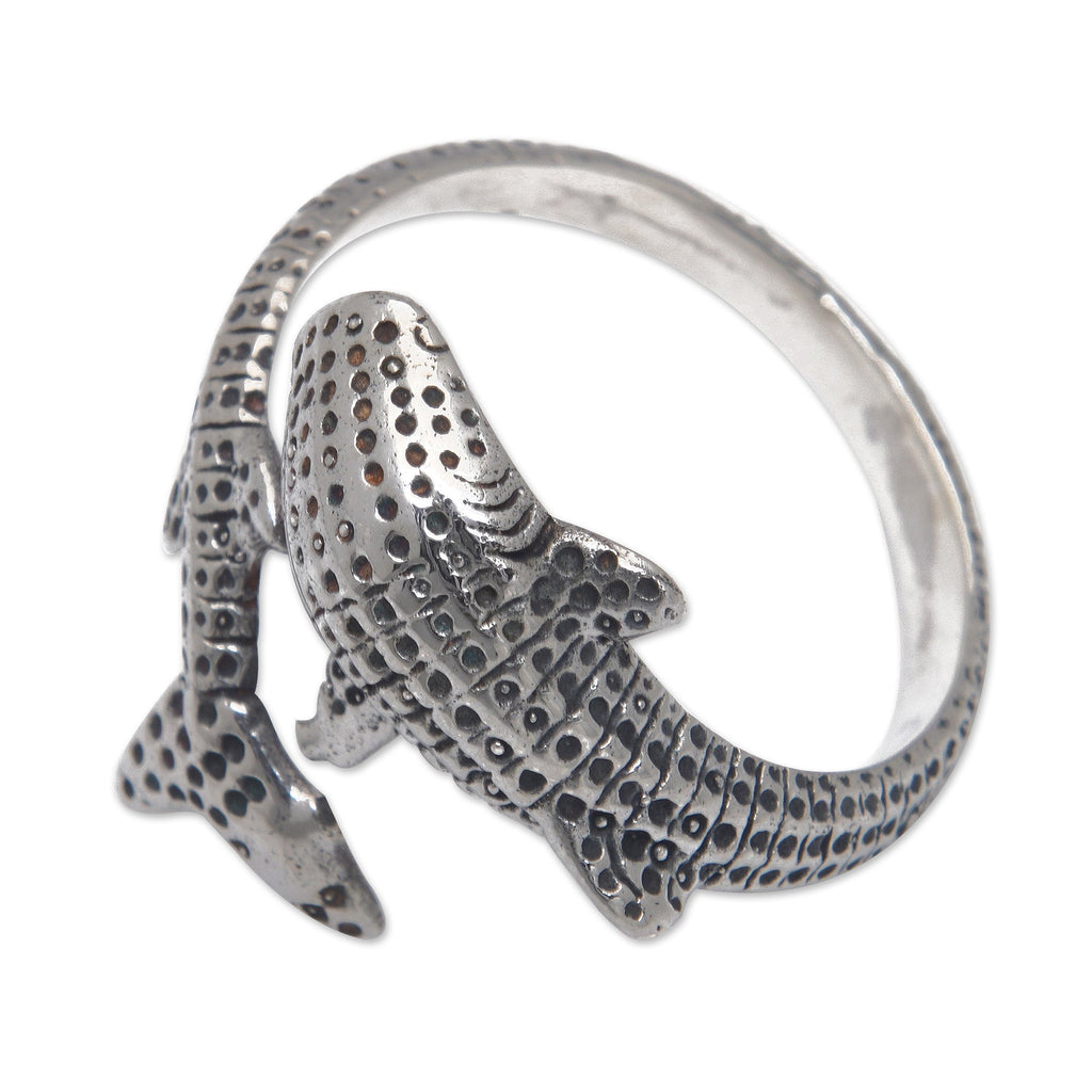 Megalodon-Shaped Sterling Silver Wrap Ring from Bali - The Warrior of the Depths