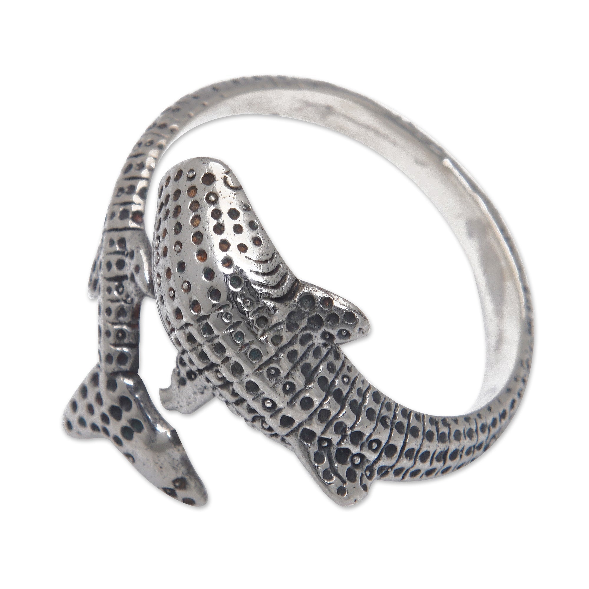 Megalodon-Shaped Sterling Silver Wrap Ring from Bali - The Warrior of the Depths