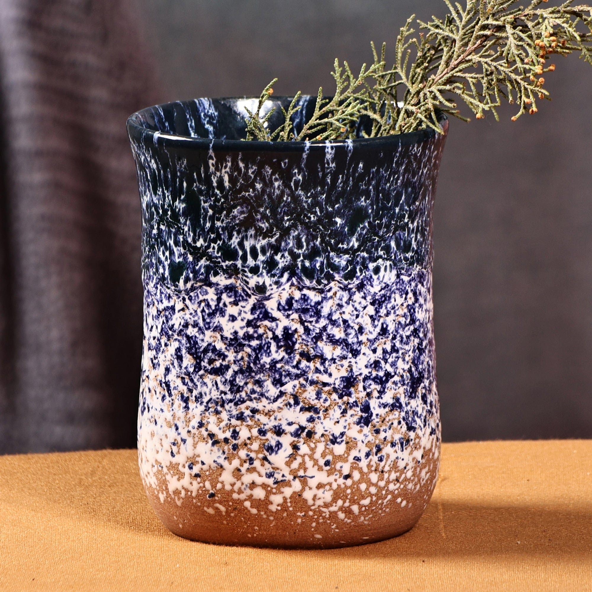 Handcrafted Modern Blue and Brown Ceramic Semi-Cylinder Vase - Blue Sense