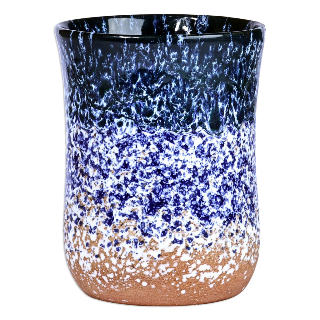 Handcrafted Modern Blue and Brown Ceramic Semi-Cylinder Vase - Blue Sense