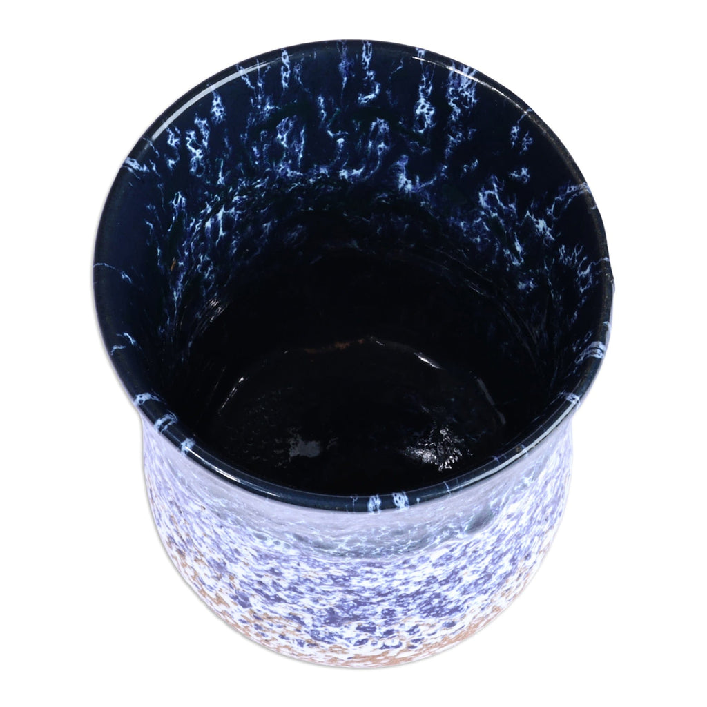 Handcrafted Modern Blue and Brown Ceramic Semi-Cylinder Vase - Blue Sense