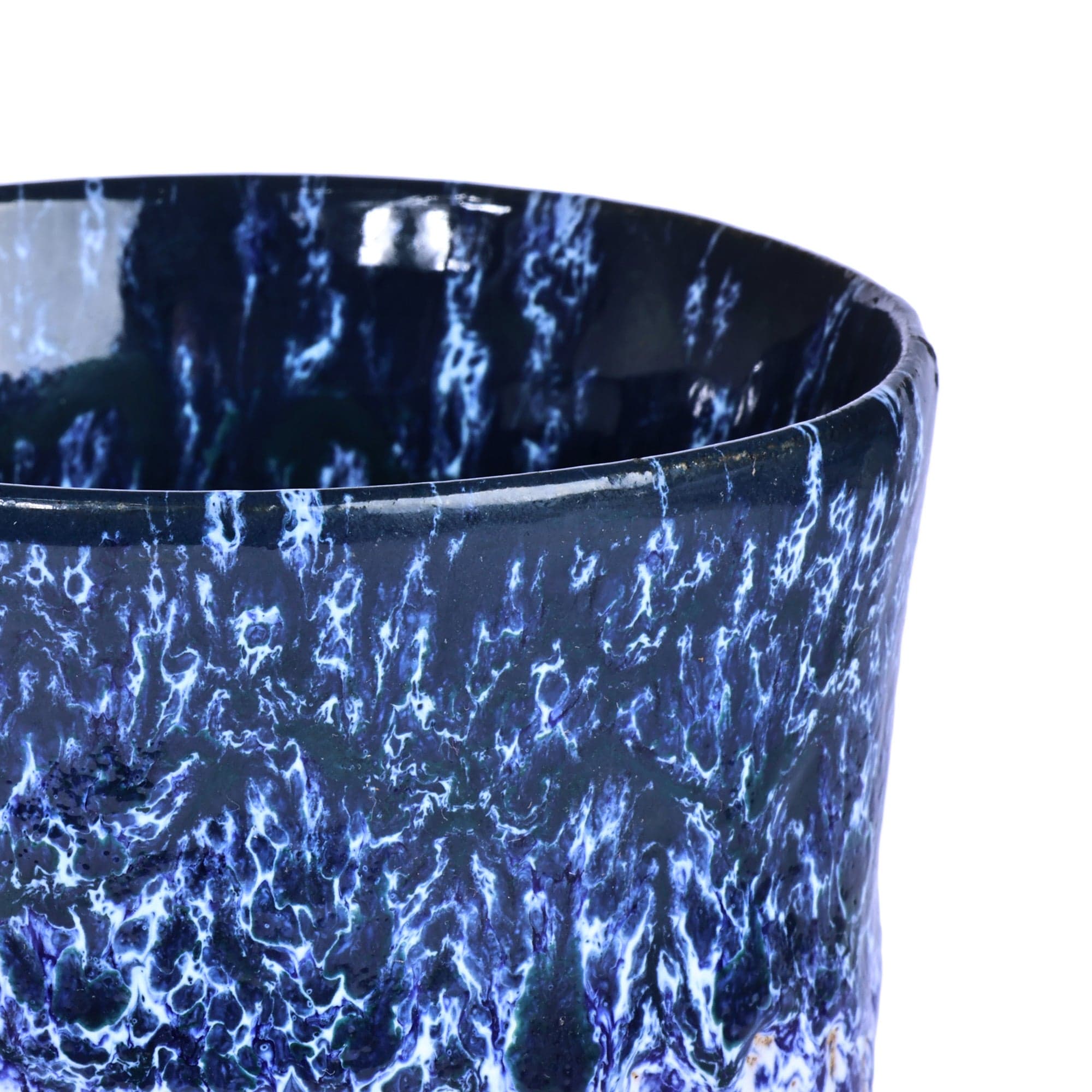 Handcrafted Modern Blue and Brown Ceramic Semi-Cylinder Vase - Blue Sense
