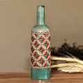 Mosaic-Inspired Green and Red Bottle-Shaped Ceramic Vase - Passionate Elixir