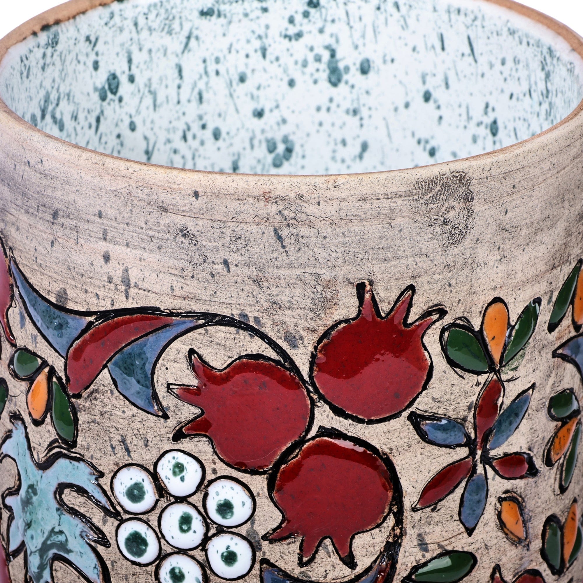 Hand-Painted Ceramic Cylinder Vase with Pomegranate Motif - Vibrant Pomegranate