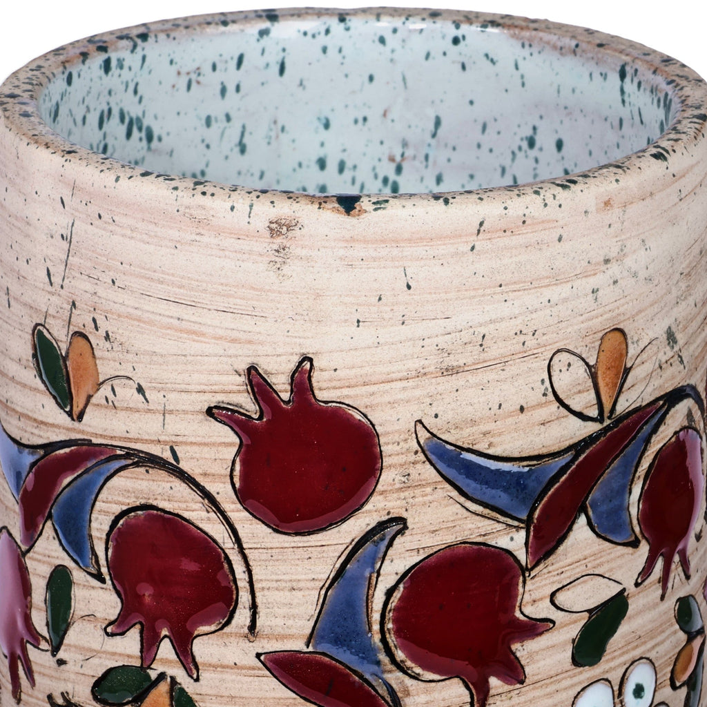 Hand-Painted Ceramic Pomegranate Cylinder Vase from Armenia - Ruby Pomegranate