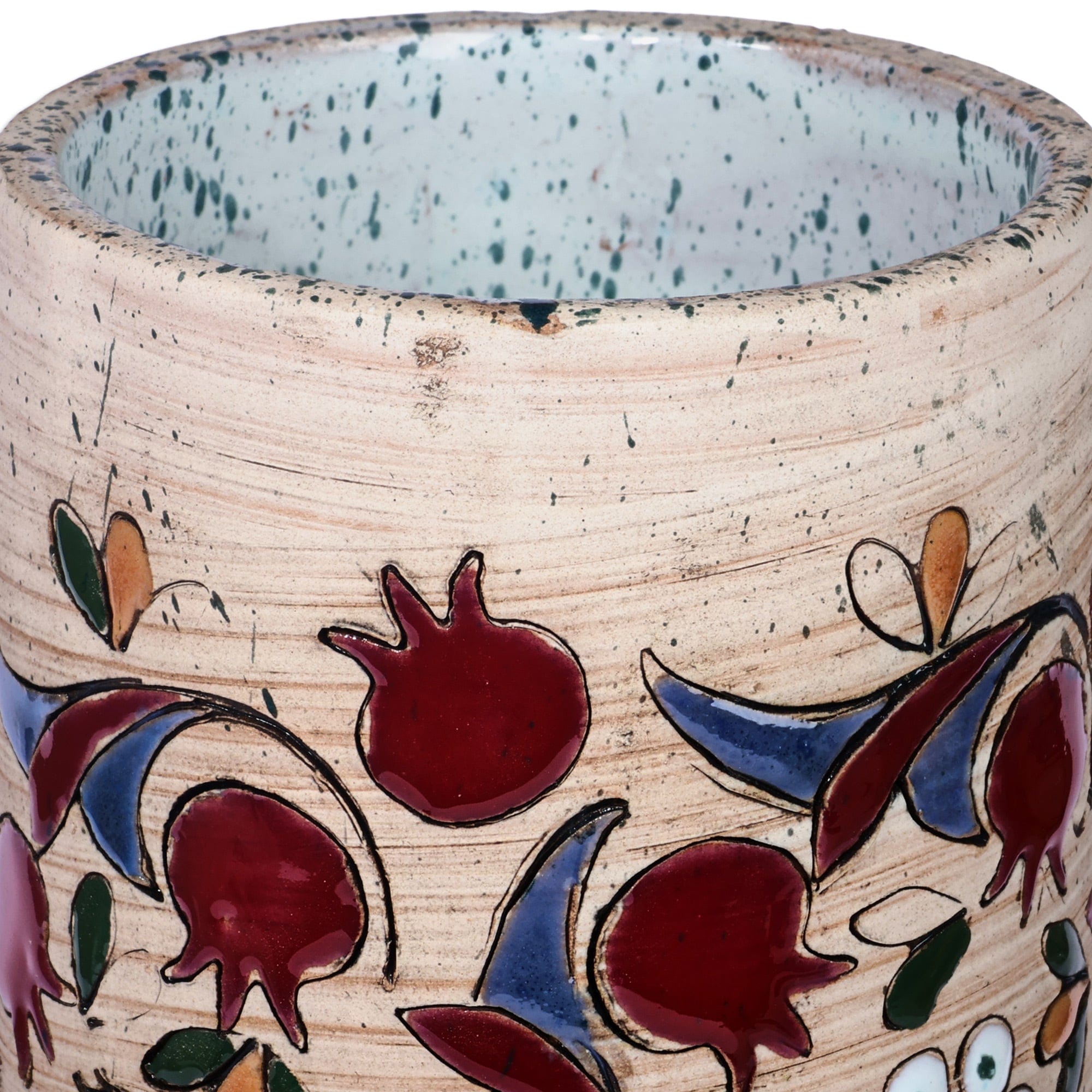 Hand-Painted Ceramic Pomegranate Cylinder Vase from Armenia - Ruby Pomegranate