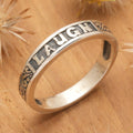 Inspirational Sterling Silver Band Ring with Darkened Accent - Laugh