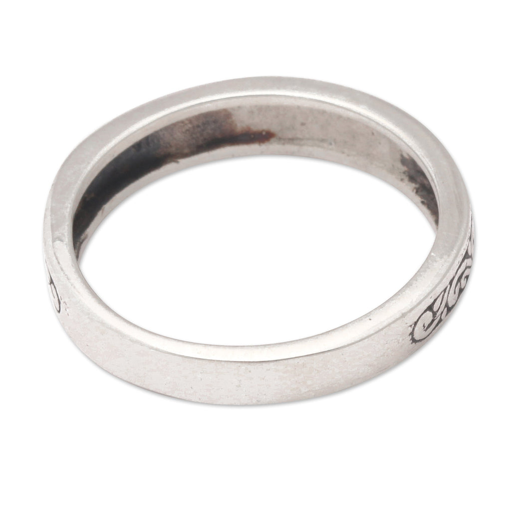 Inspirational Sterling Silver Band Ring with Darkened Accent - Laugh