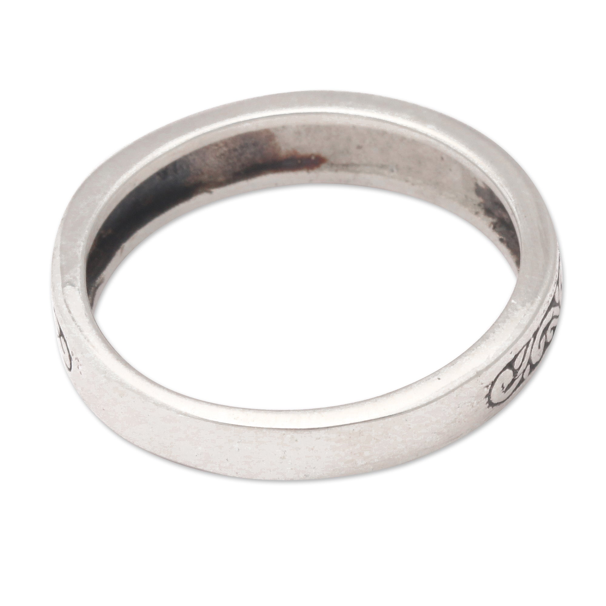 Inspirational Sterling Silver Band Ring with Darkened Accent - Laugh